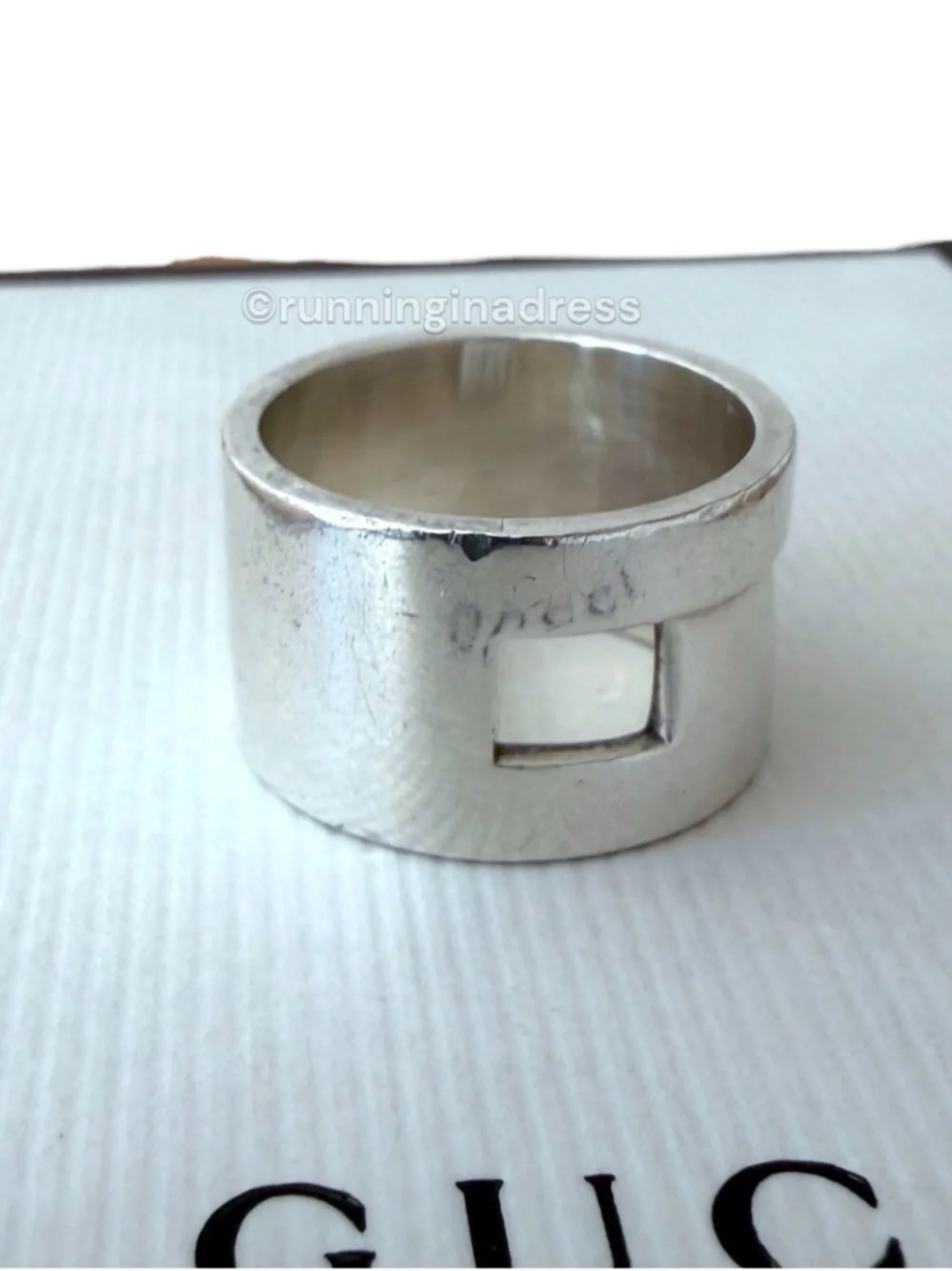 Vintage Gucci Tom Ford Open Cutout G Sterling Silver Ring 8.5 Wide Band